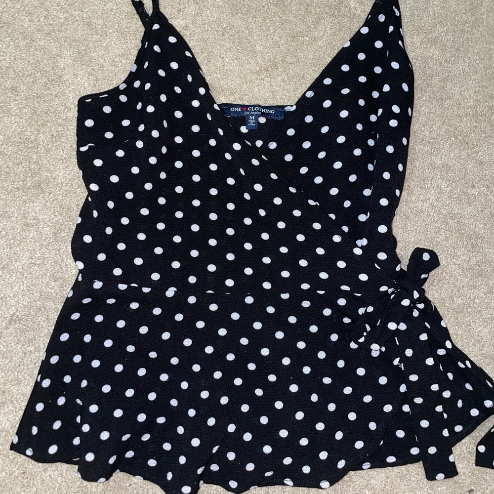 One Clothing B&W Polka Dot Wrap Tank Top Medium